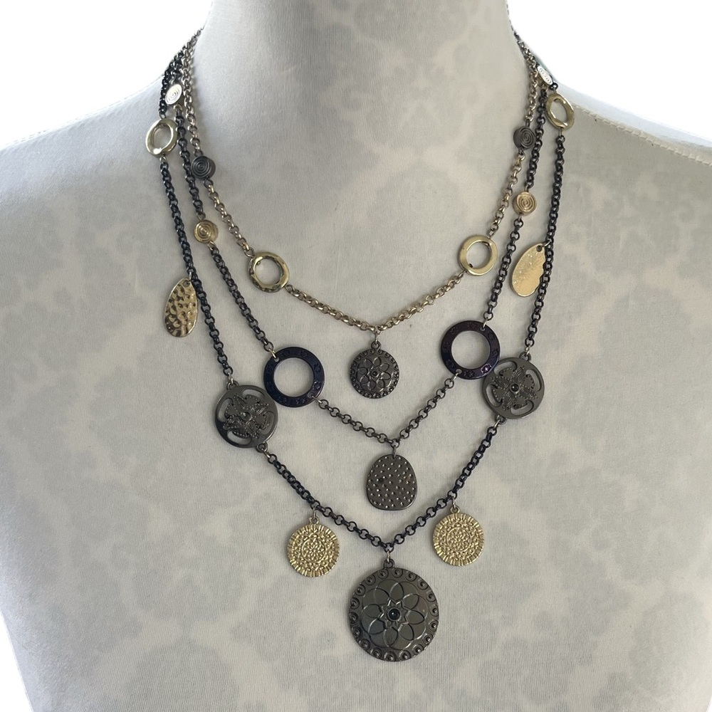 Boho Layered Coin Statement Necklace Mixed Metal - image 1